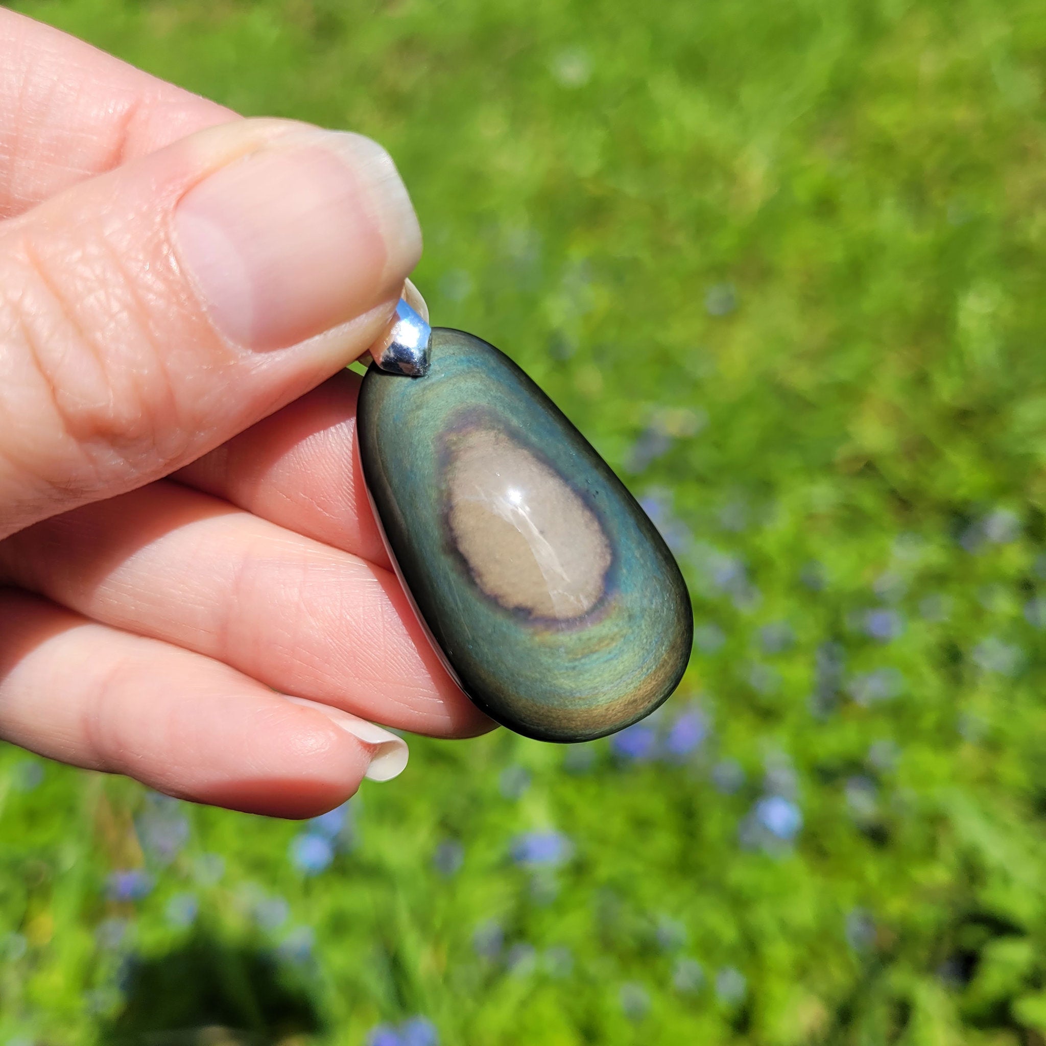 Pendentif obsidienne manta huichol double face 3,5 cm