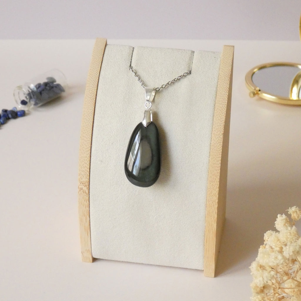 Pendentif obsidienne manta huichol double face 3,5 cm