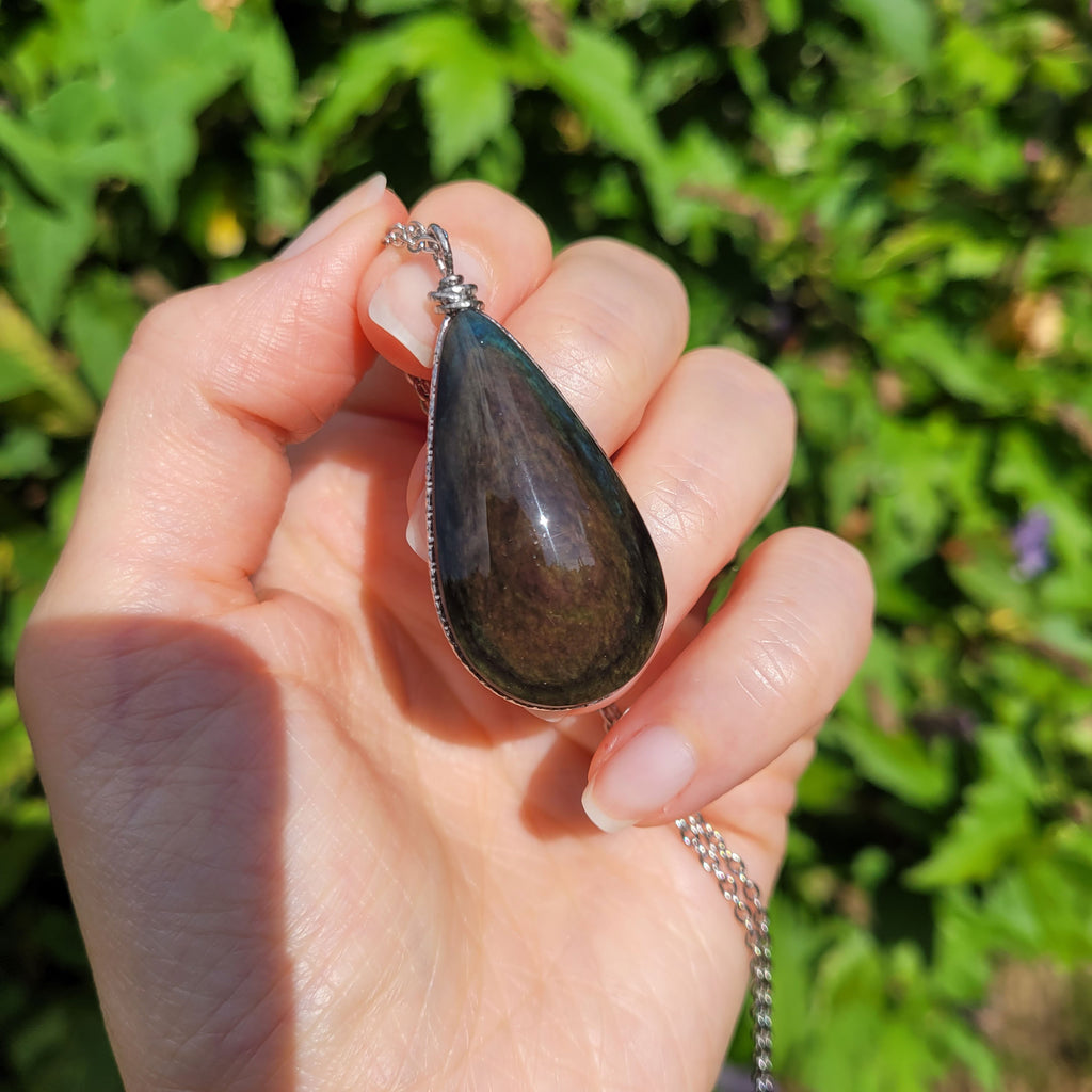 Pendentif obsidienne manta huichol 4,8 cm wire wrapping