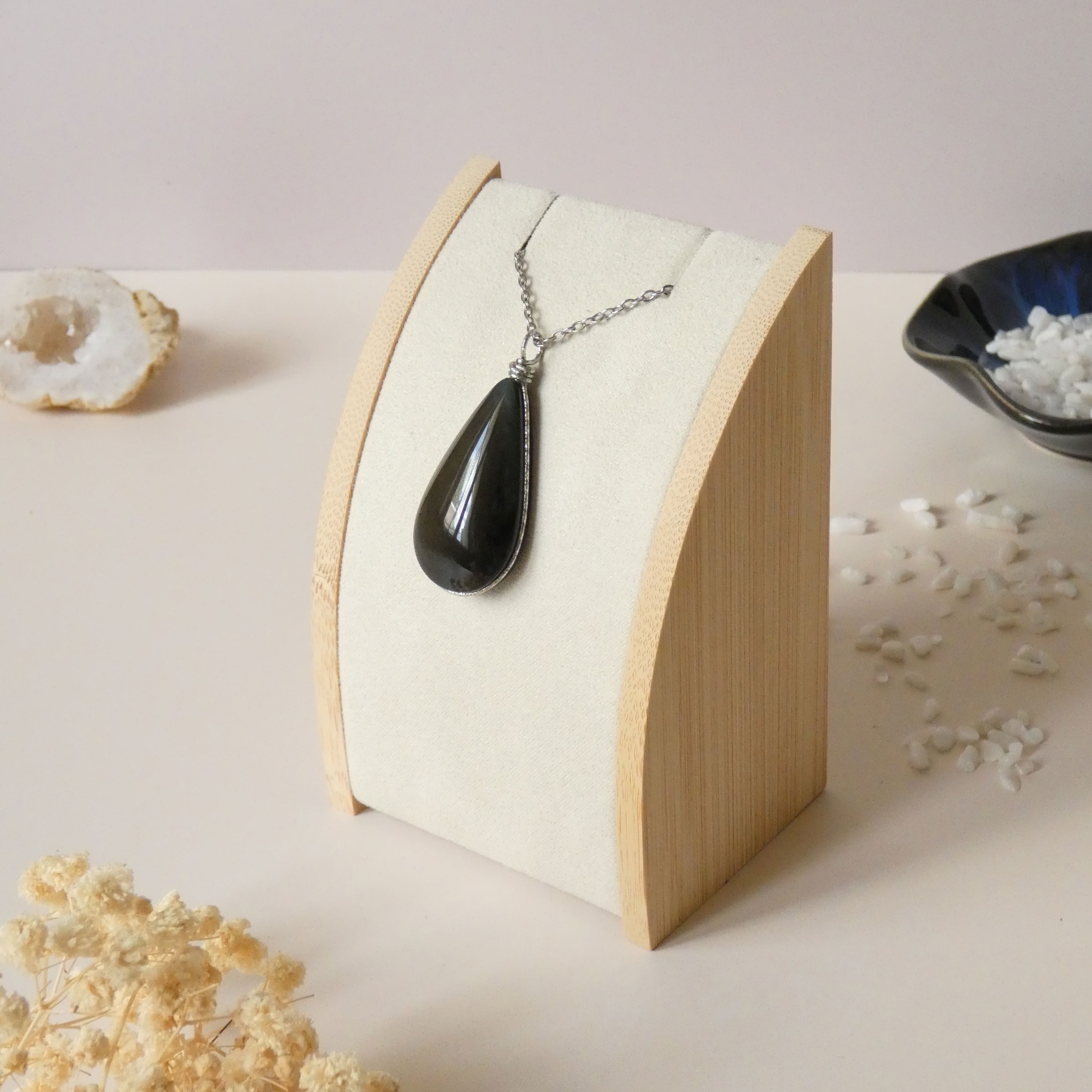 Pendentif obsidienne manta huichol 4,8 cm wire wrapping