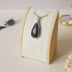 Pendentif obsidienne manta huichol - wire wrapping argenté - pierre naturelle