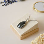 Pendentif obsidienne manta huichol - wire wrapping argenté - pierre naturelle