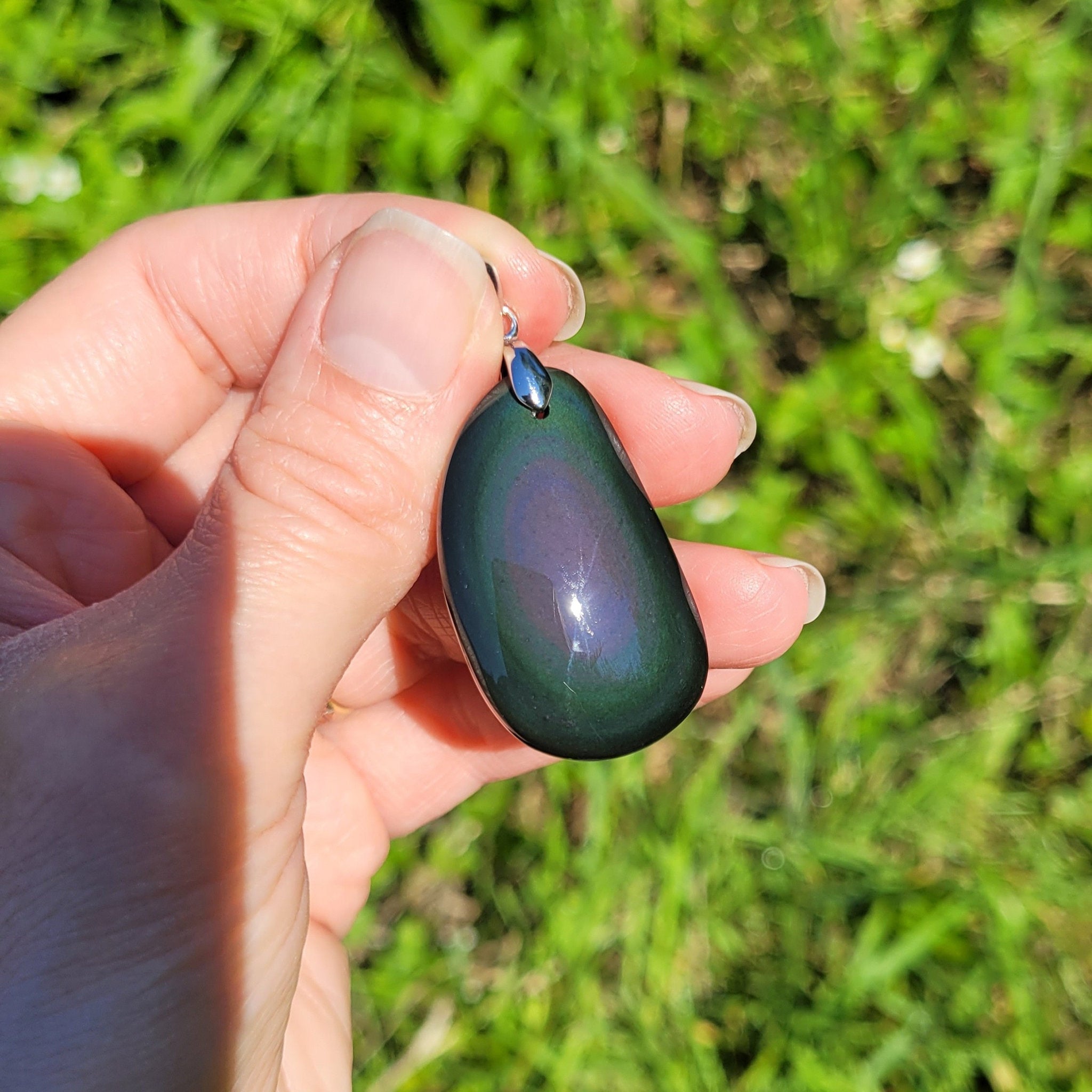 Pendentif en obsidienne oeil céleste 3,7 cm bélière argentée