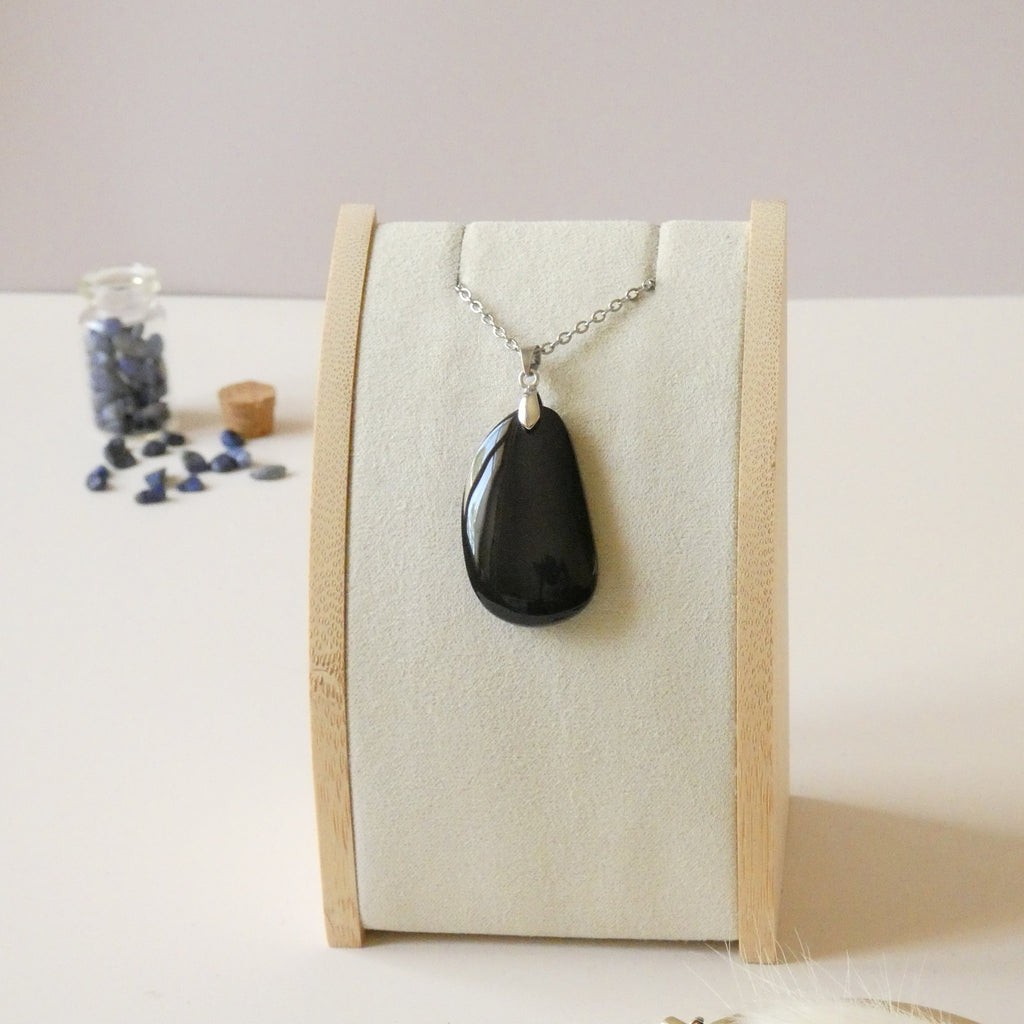 Pendentif en obsidienne oeil céleste 3,7 cm bélière argentée