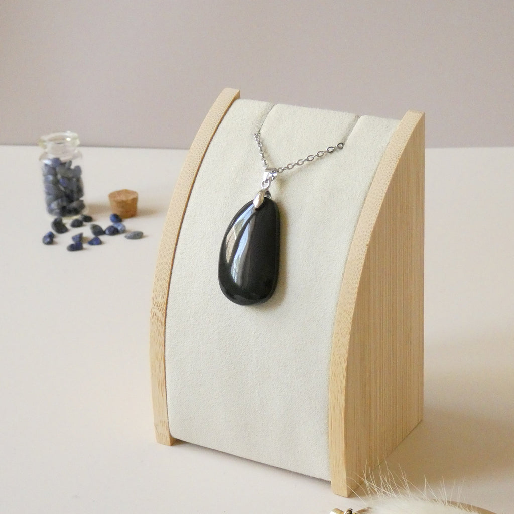 Pendentif en obsidienne oeil céleste 3,7 cm bélière argentée