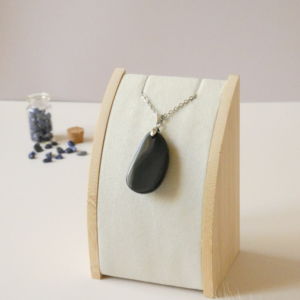 Pendentif en obsidienne oeil céleste 3,7 cm bélière argentée