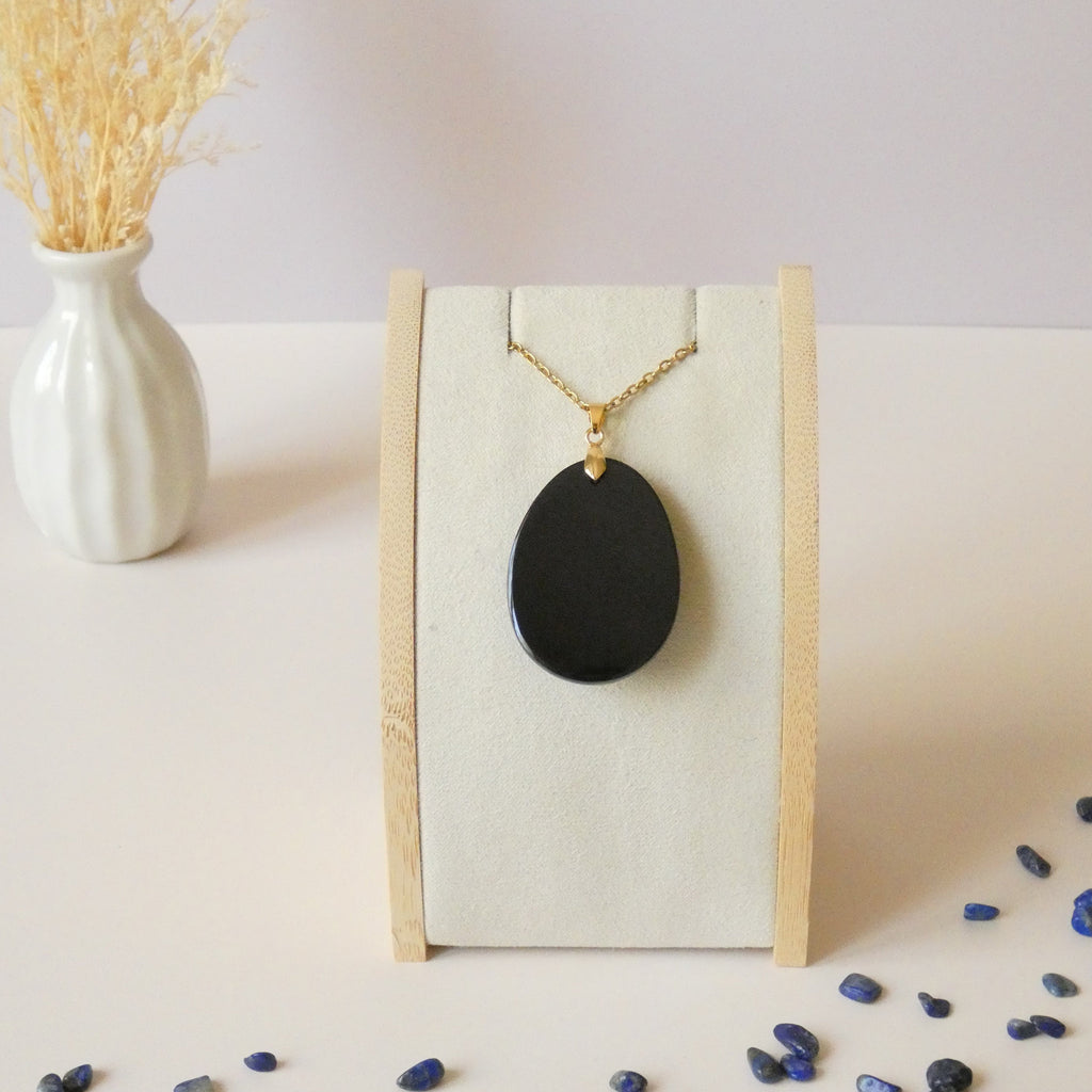 Pendentif en obsidienne oeil céleste 4 cm bélière dorée