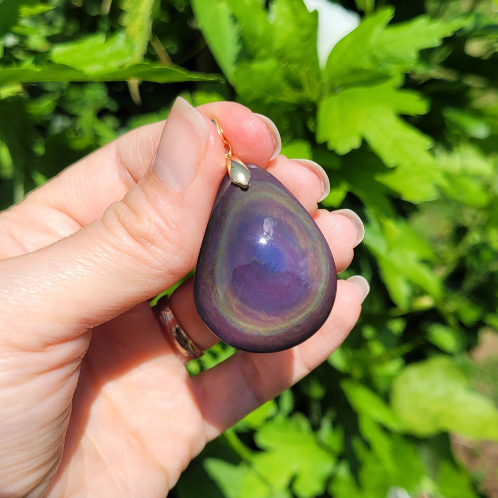 Pendentif en obsidienne oeil céleste 3,6 cm bélière dorée