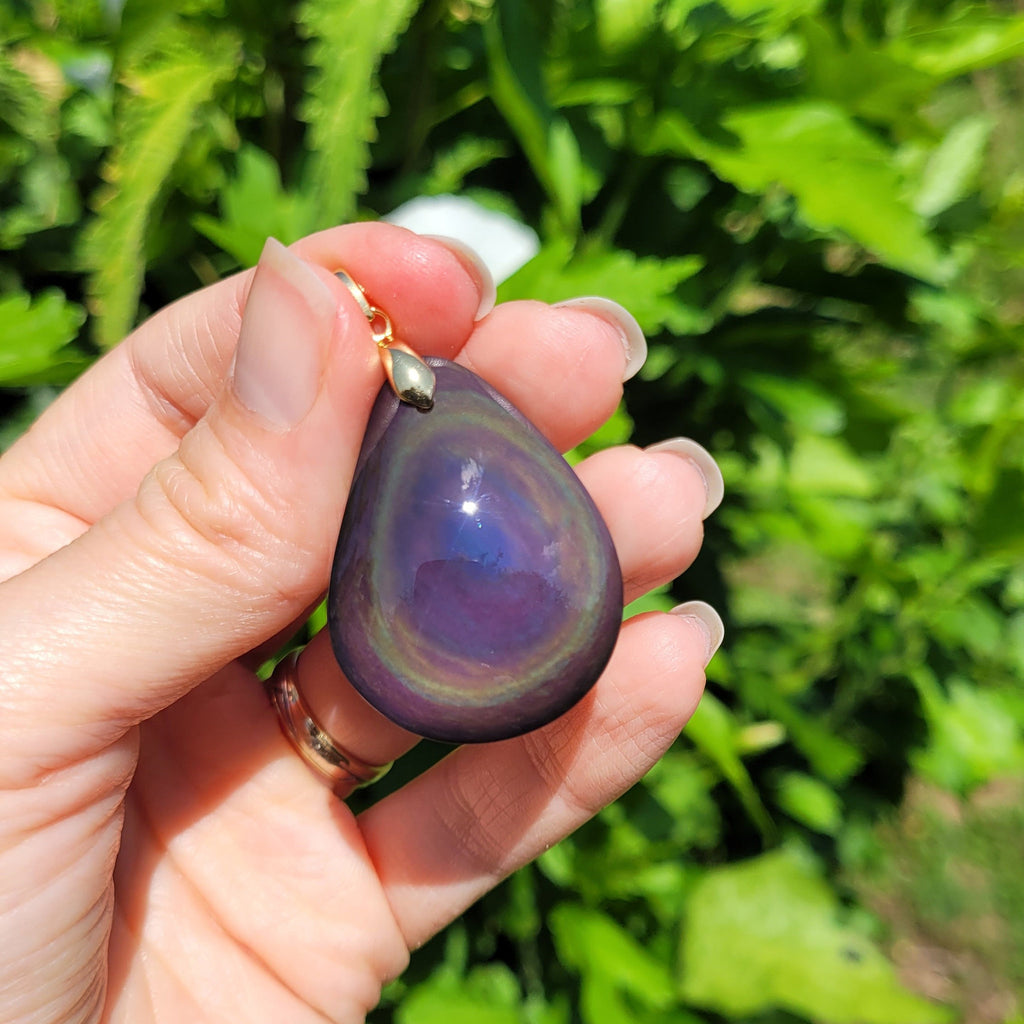 Pendentif en obsidienne oeil céleste 3,6 cm bélière dorée