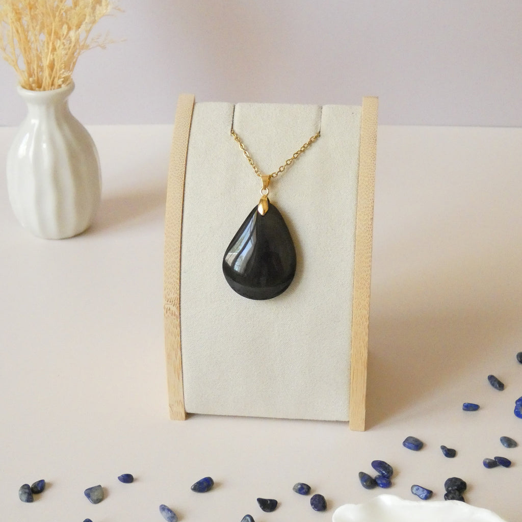 Pendentif en obsidienne oeil céleste 3,6 cm bélière dorée