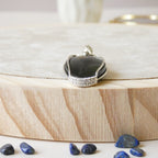 Pendentif obsidienne oeil céleste 4,8 cm wire wrapping argenté