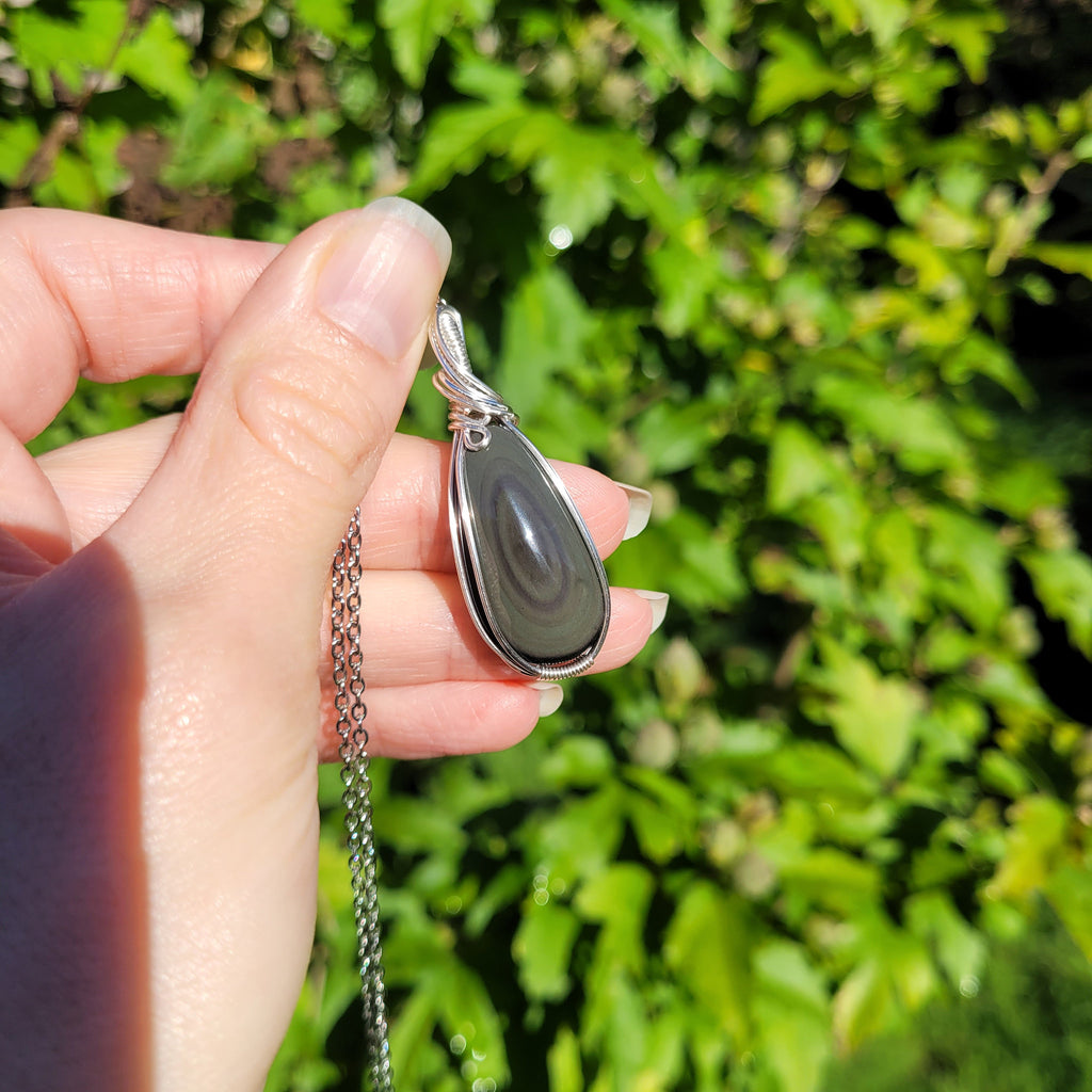 Pendentif obsidienne oeil céleste 4,5 cm wire wrapping