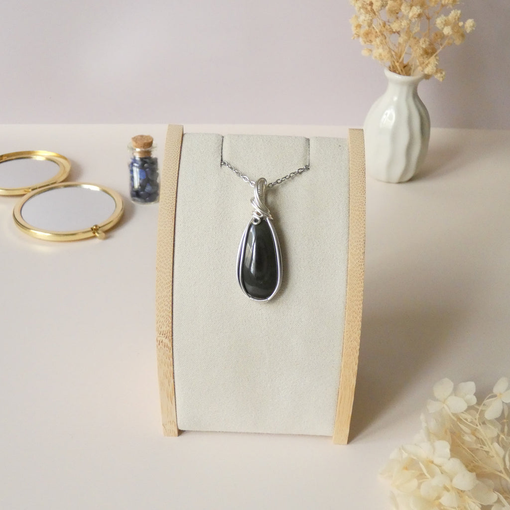 Pendentif obsidienne oeil céleste 4,5 cm wire wrapping