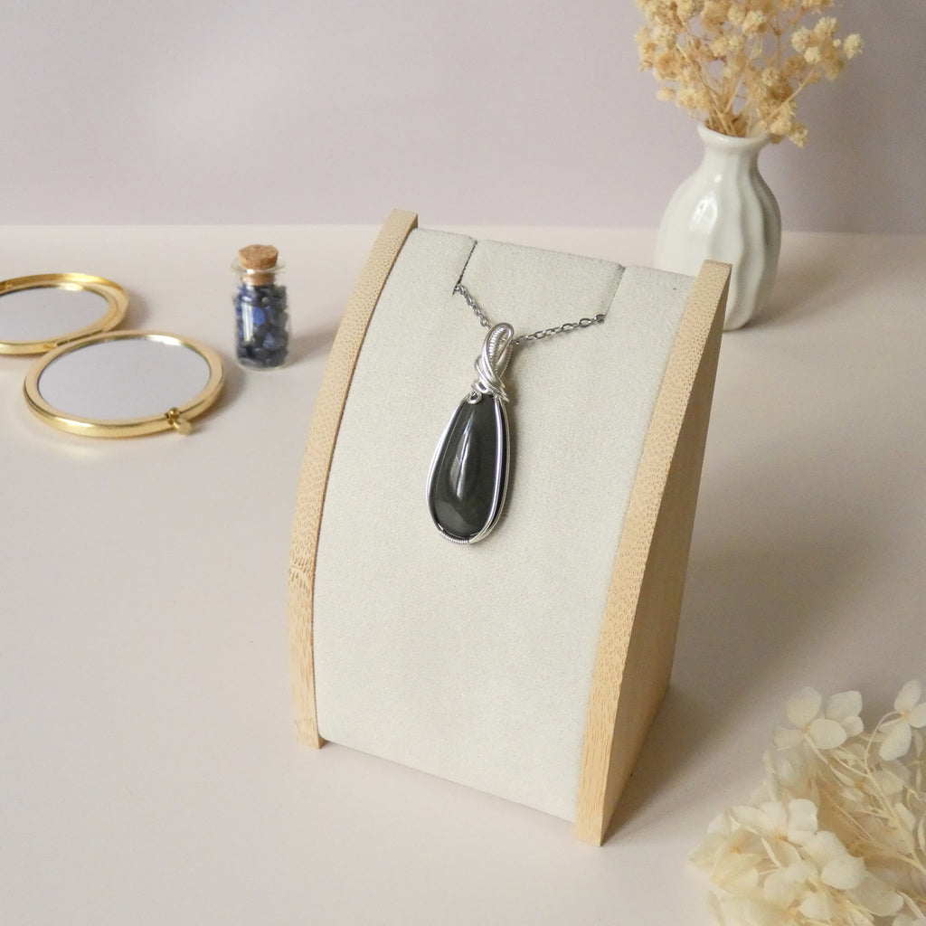 Pendentif obsidienne oeil céleste 4,5 cm wire wrapping
