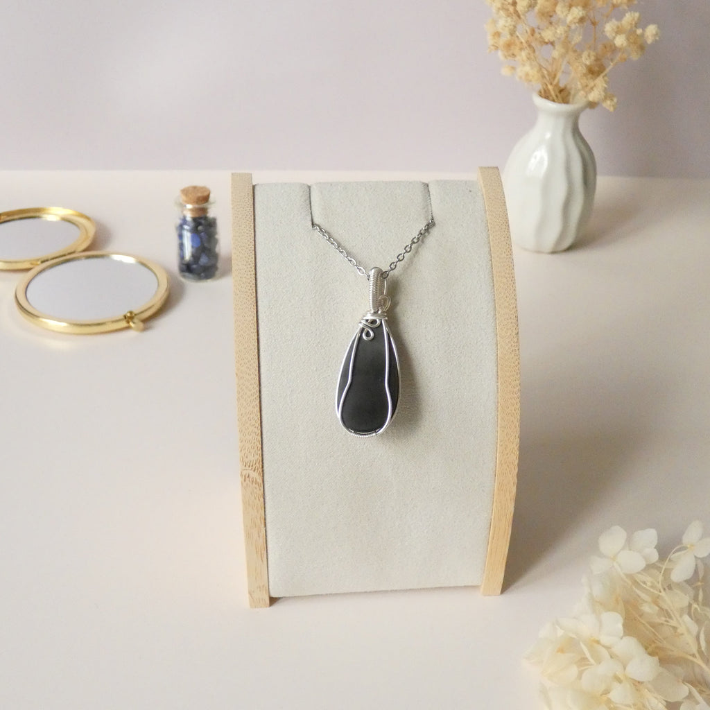 Pendentif obsidienne oeil céleste 4,5 cm wire wrapping