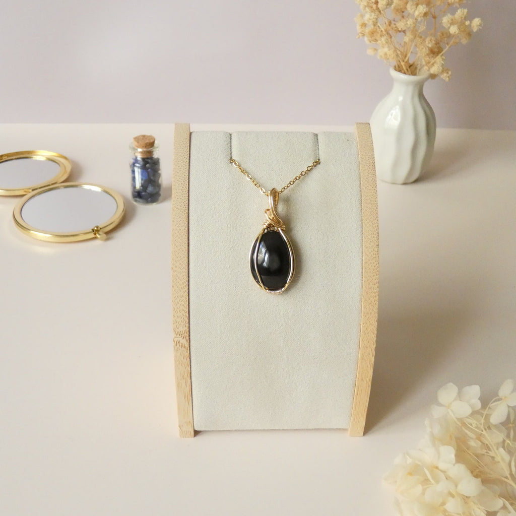 Pendentif obsidienne oeil céleste 3,8 cm wire wrapping