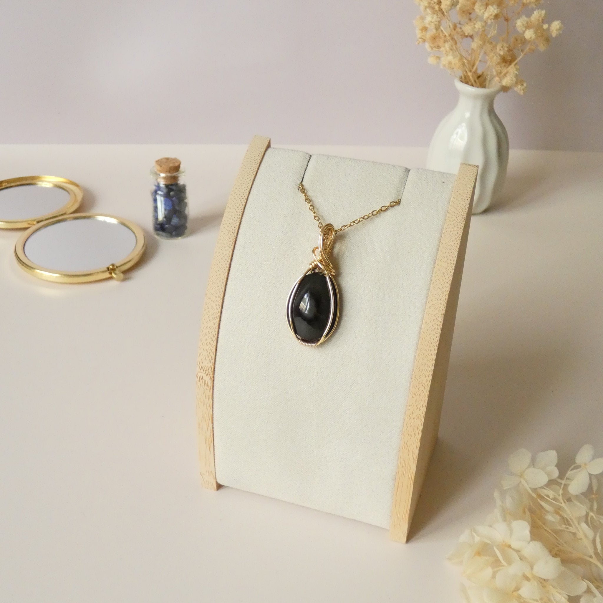 Pendentif obsidienne oeil céleste 3,8 cm wire wrapping