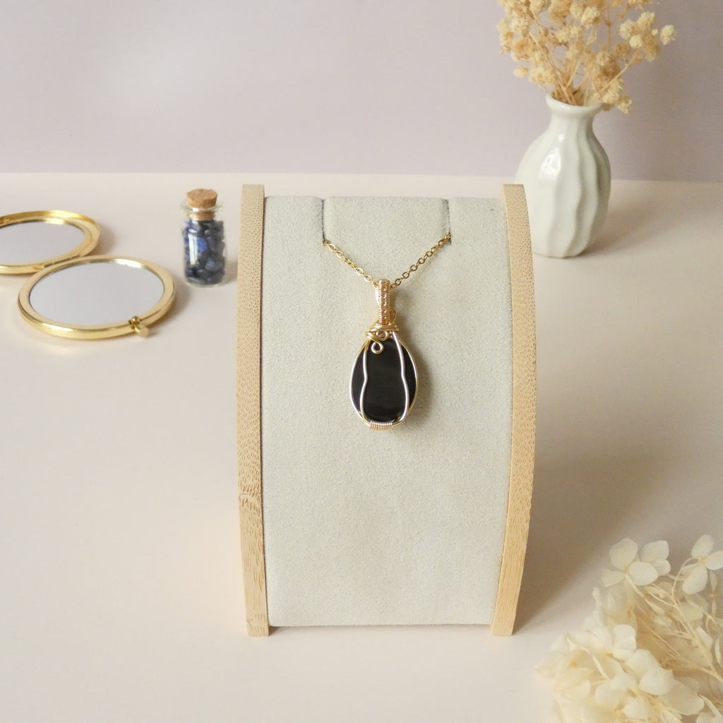 Pendentif obsidienne oeil céleste 3,8 cm wire wrapping