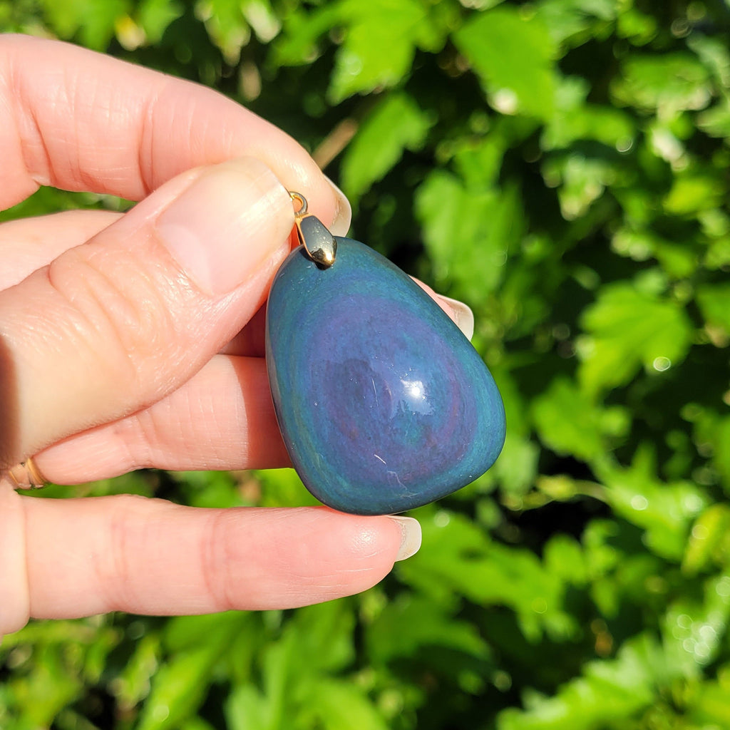 Pendentif en obsidienne oeil céleste 3,6 cm bélière dorée