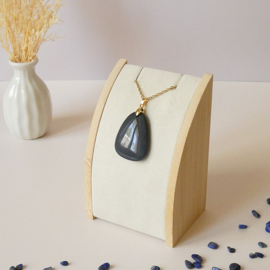 Pendentif en obsidienne oeil céleste 3,6 cm bélière dorée