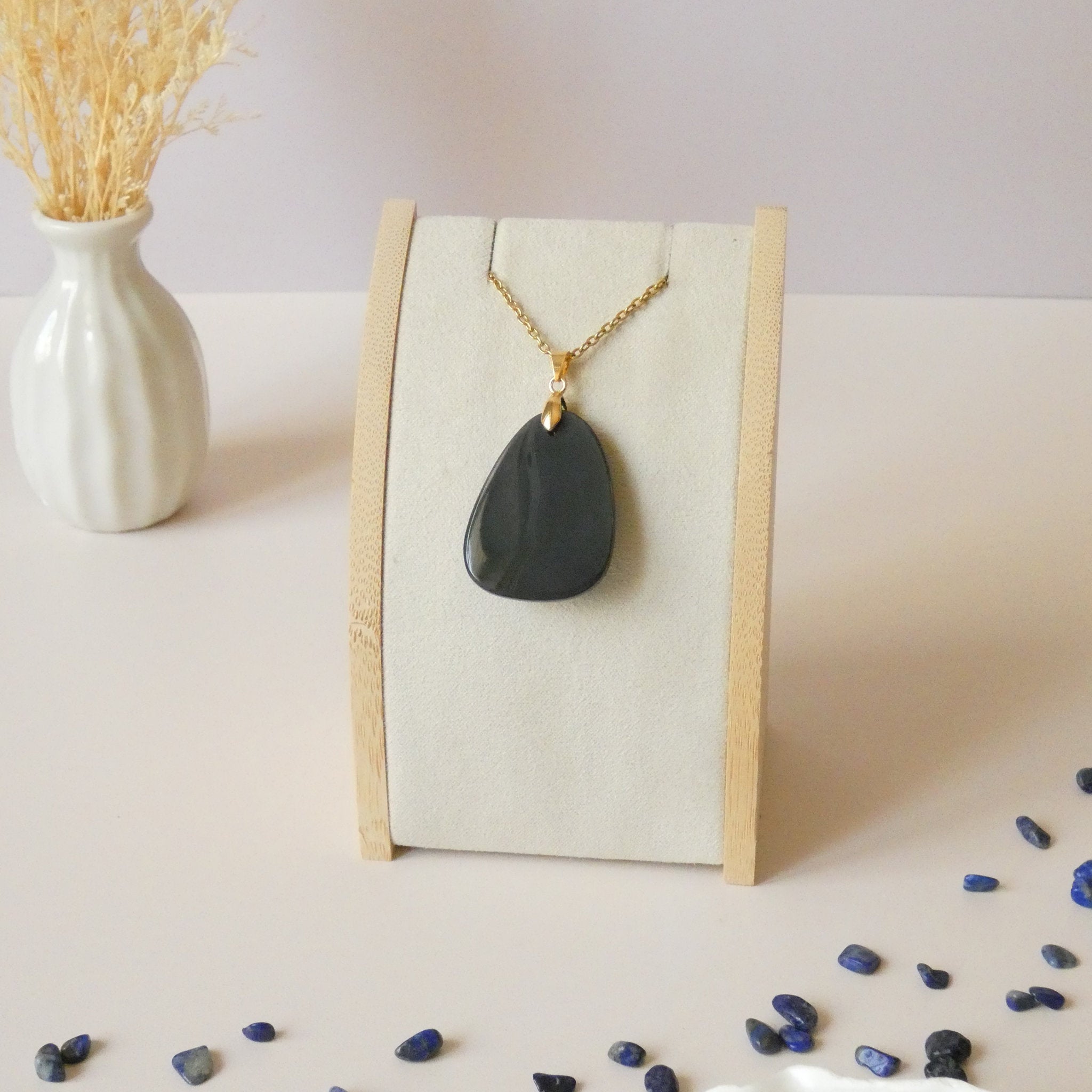 Pendentif en obsidienne oeil céleste 3,6 cm bélière dorée