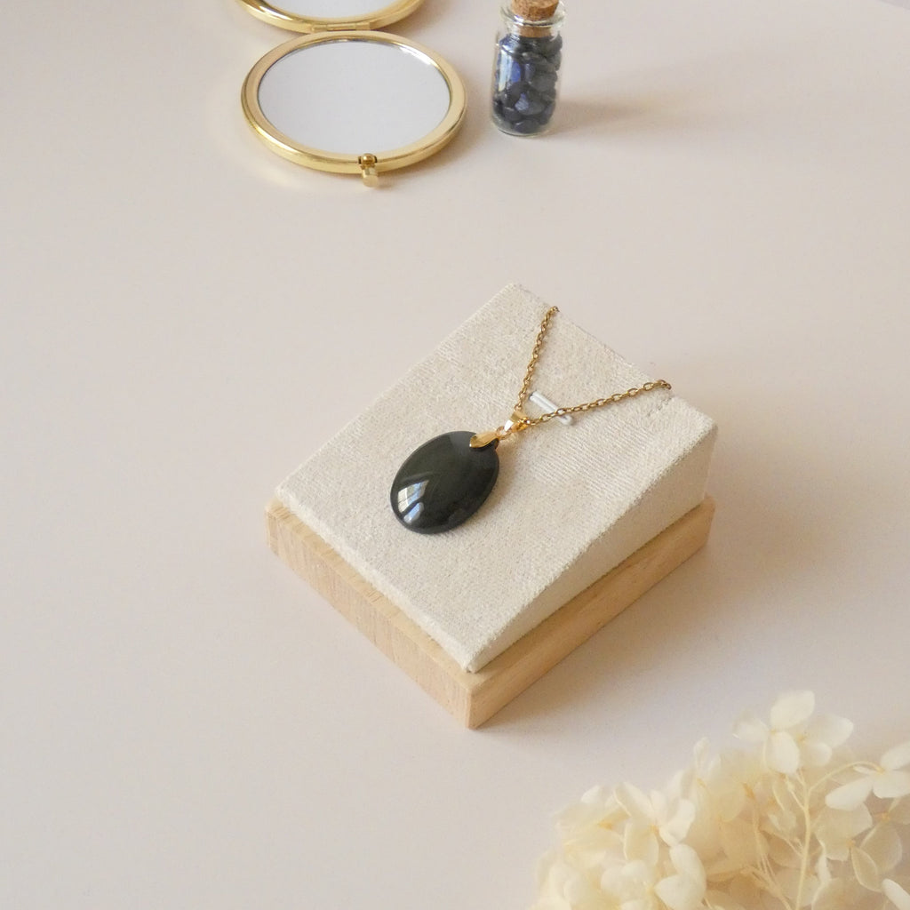 Pendentif en obsidienne oeil céleste 2,7 cm bélière dorée