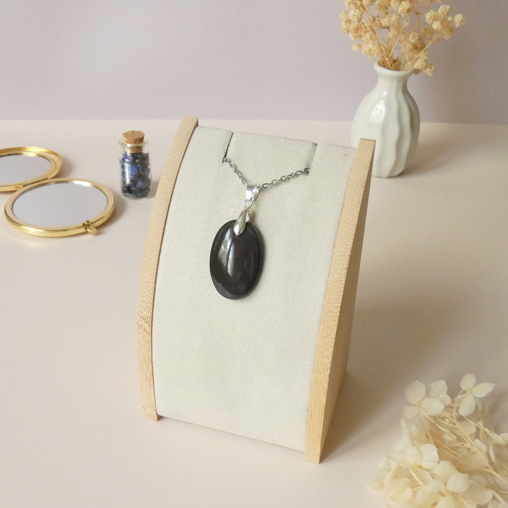 Pendentif en obsidienne oeil céleste 2,9 cm bélière argentée