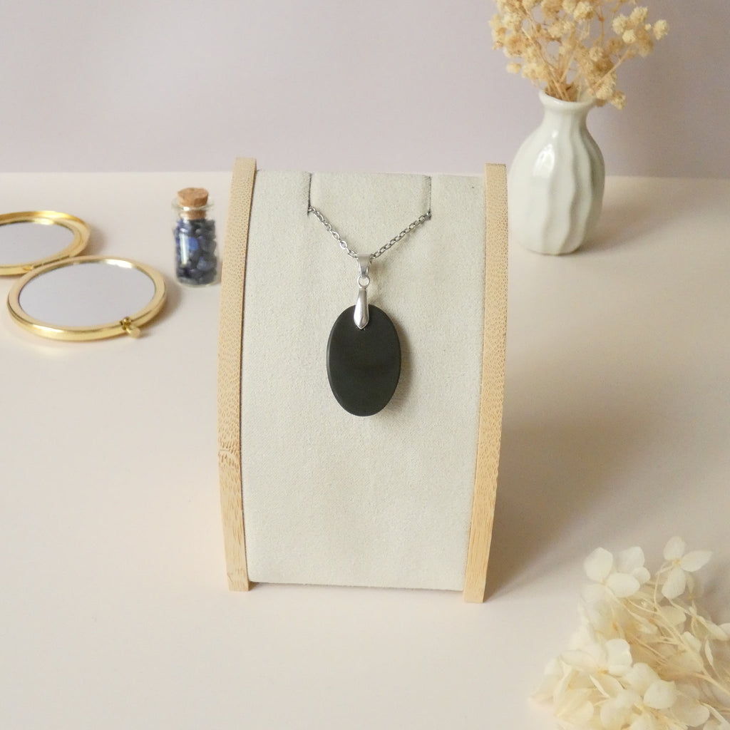 Pendentif en obsidienne oeil céleste 2,9 cm bélière argentée