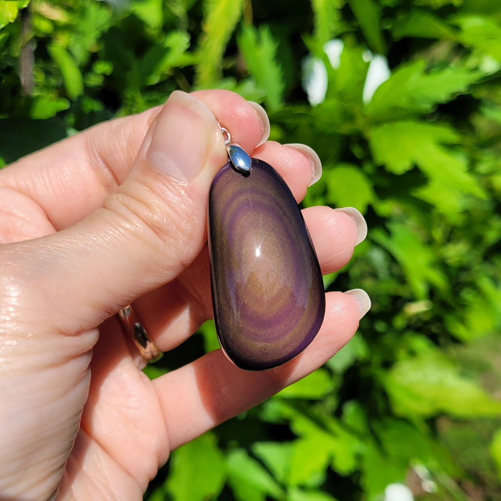 Pendentif en obsidienne oeil céleste 4,1 cm bélière argentée