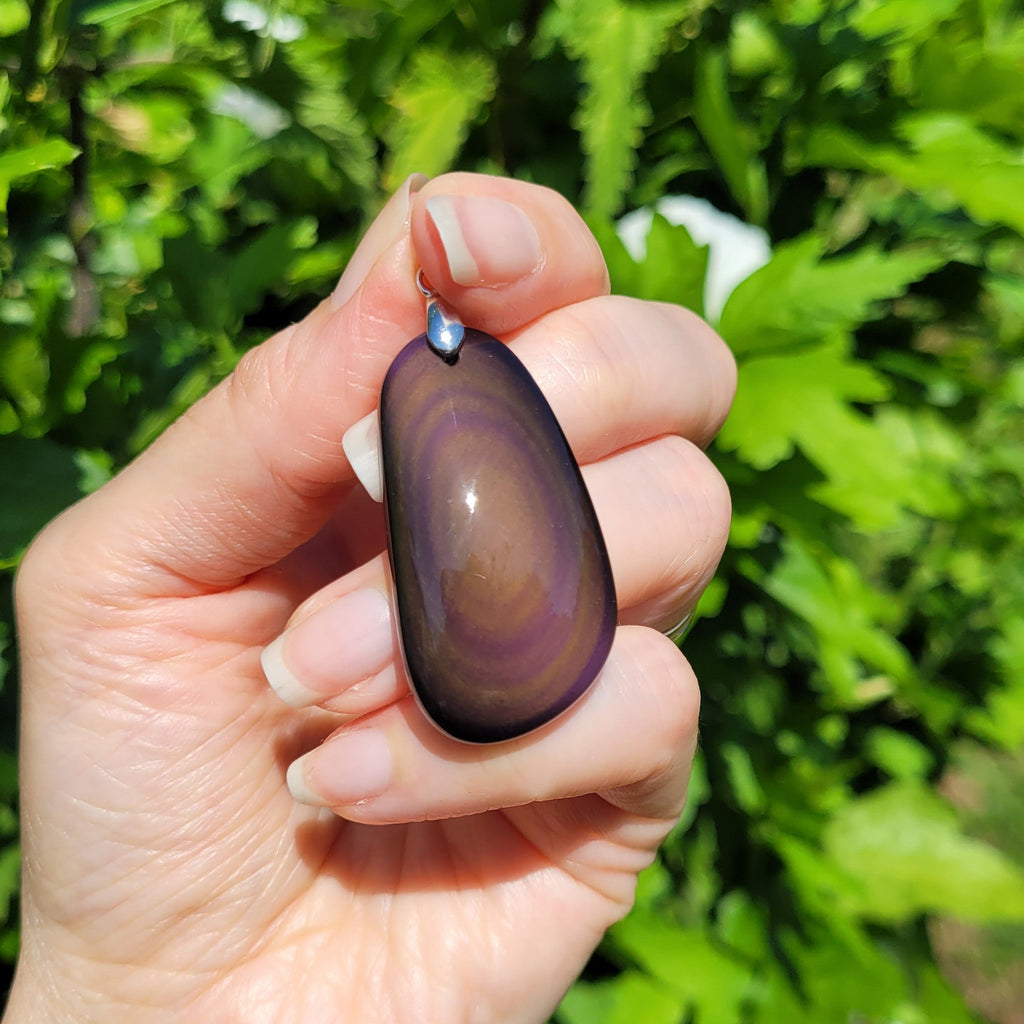 Pendentif en obsidienne oeil céleste 4,1 cm bélière argentée