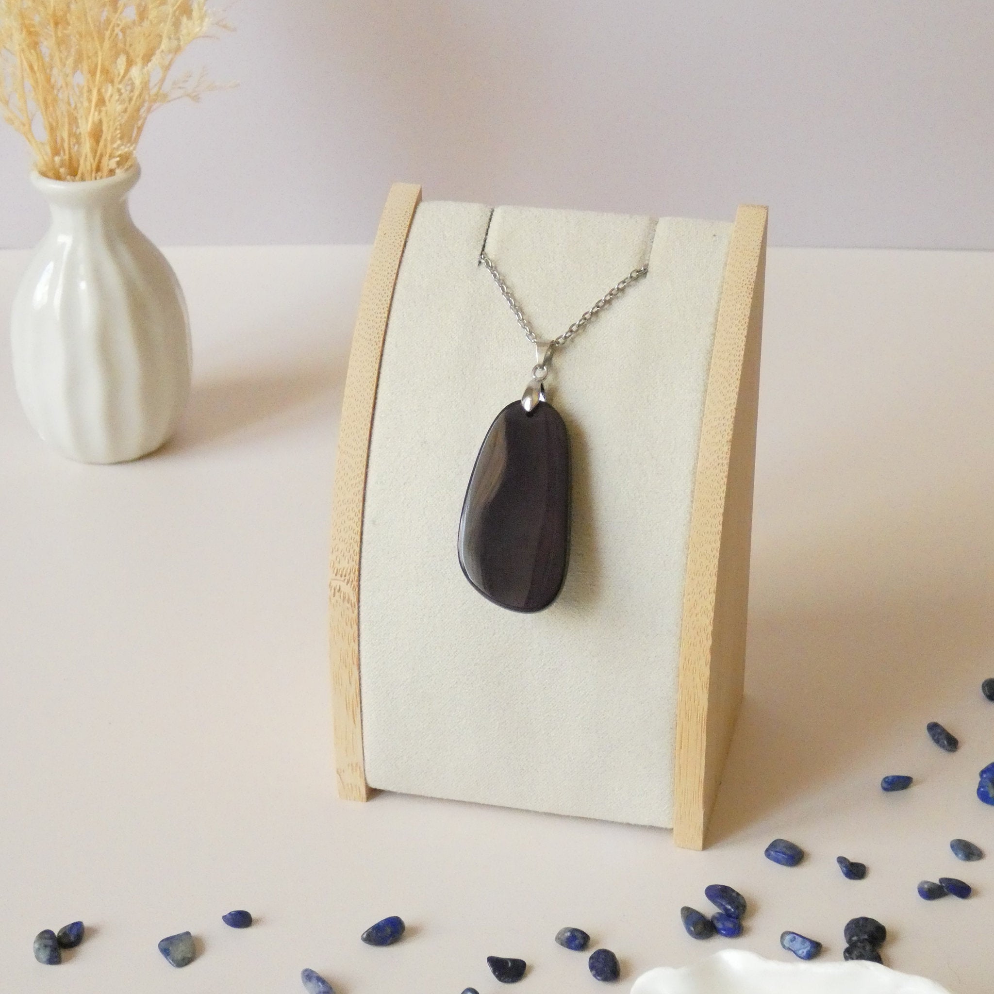 Pendentif en obsidienne oeil céleste 4,1 cm bélière argentée