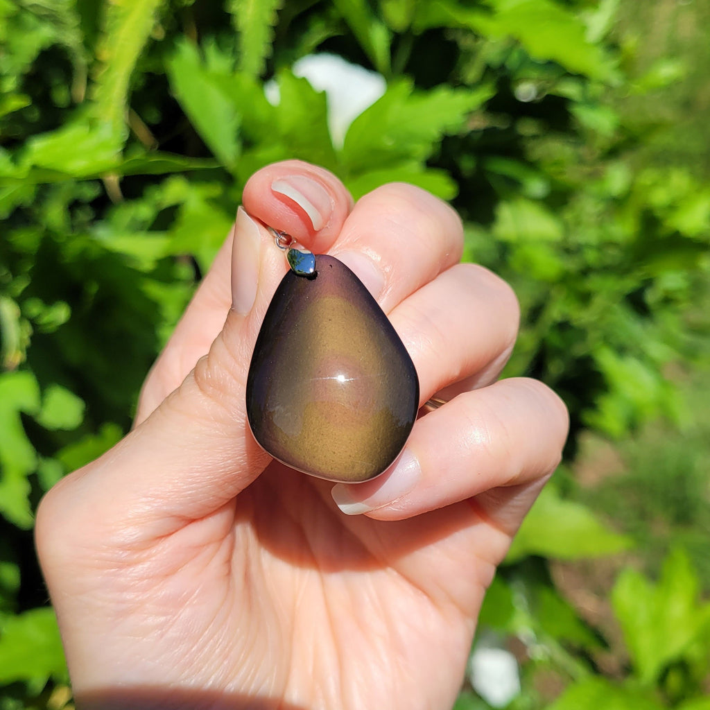 Pendentif en obsidienne oeil céleste 3,3 cm bélière argentée