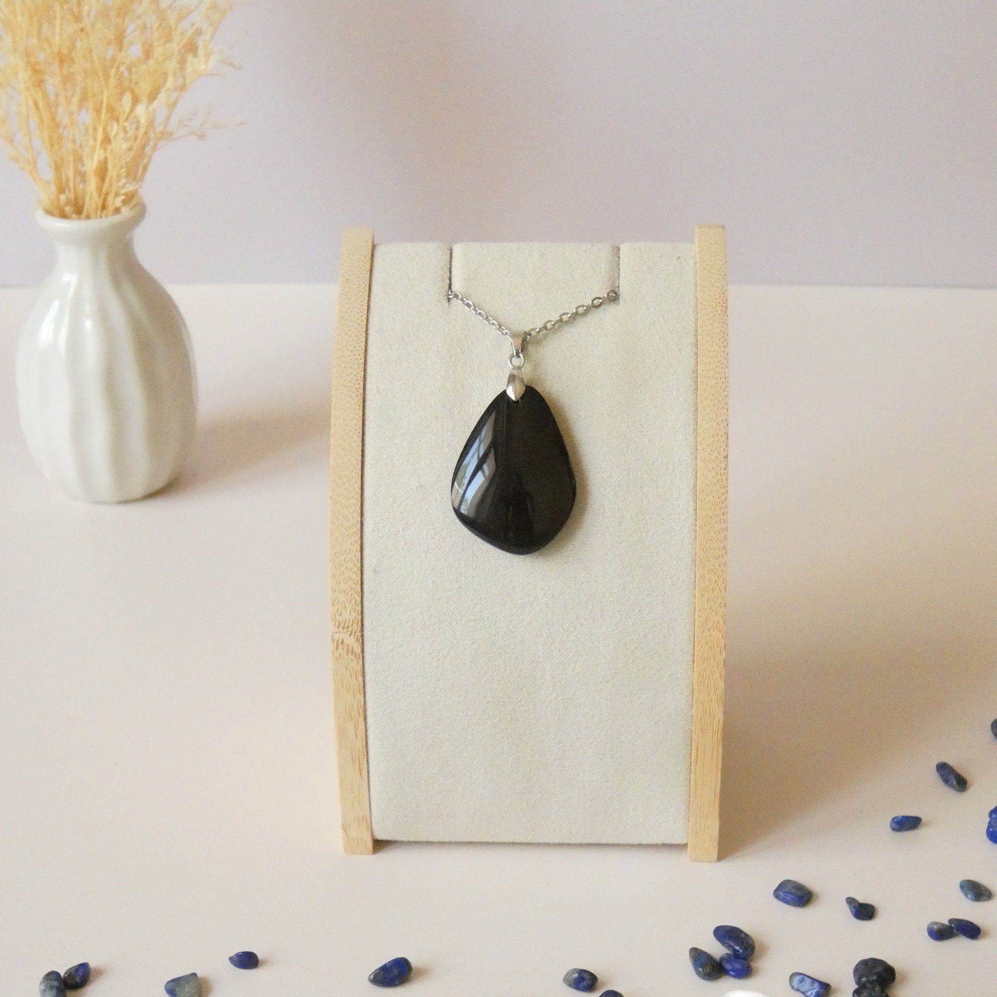 Pendentif en obsidienne oeil céleste 3,3 cm bélière argentée