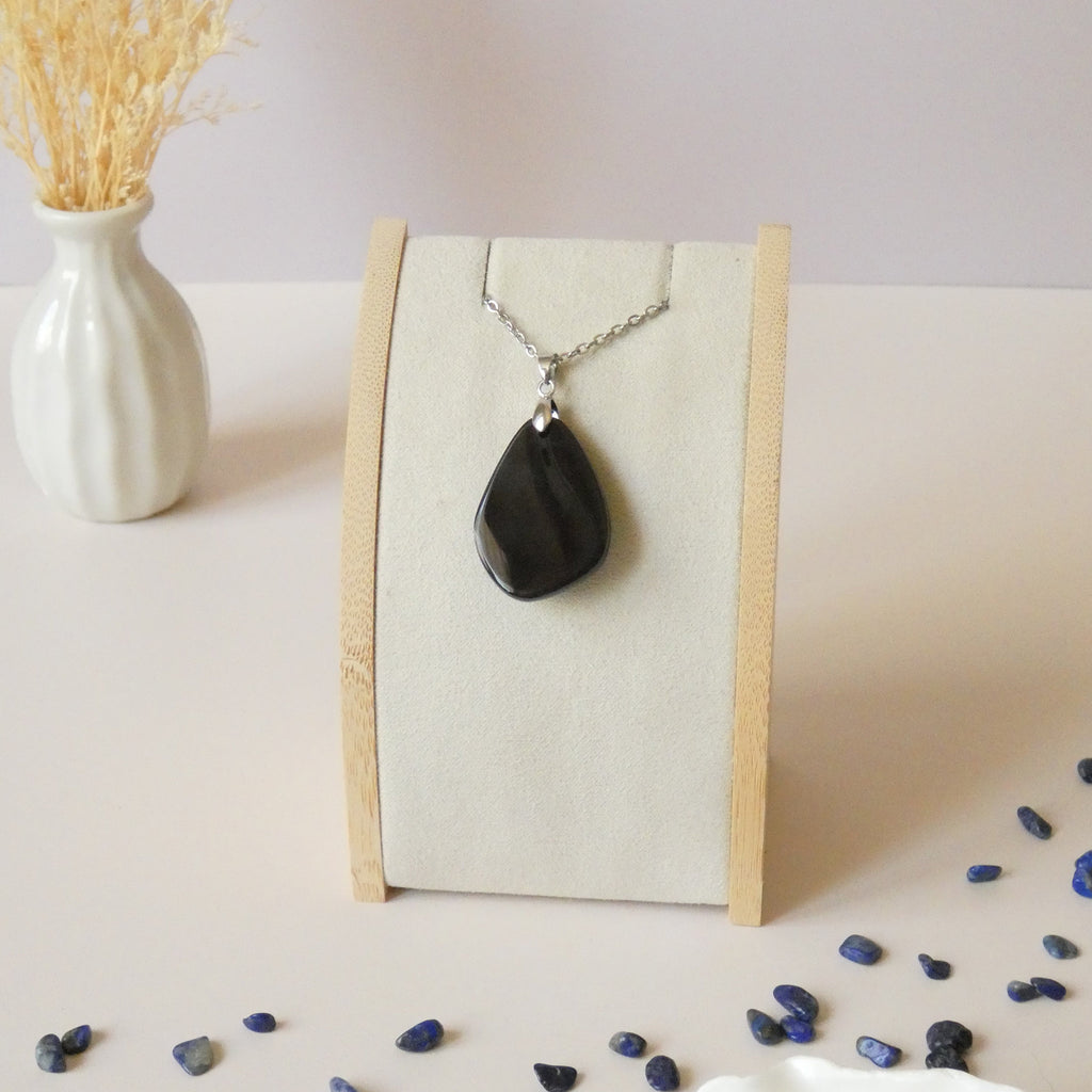 Pendentif en obsidienne oeil céleste 3,3 cm bélière argentée