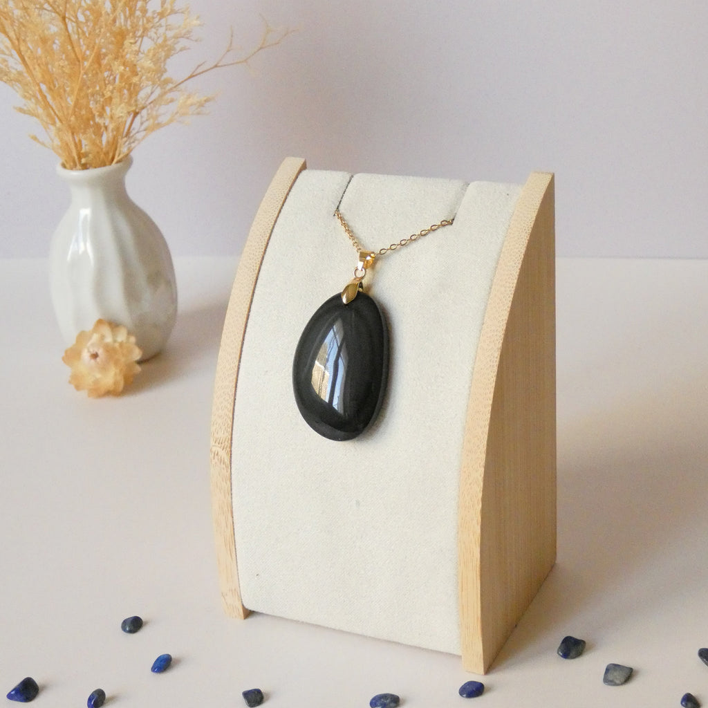 Pendentif obsidienne œil céleste 3,8 cm, bélière dorée