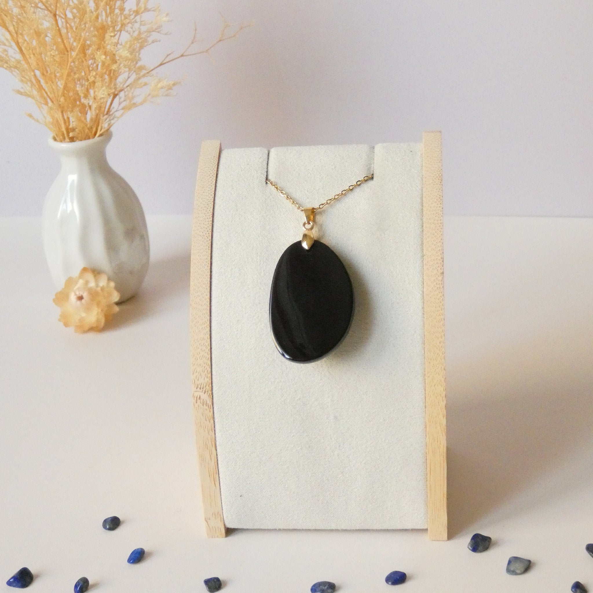 Pendentif obsidienne œil céleste 3,8 cm, bélière dorée