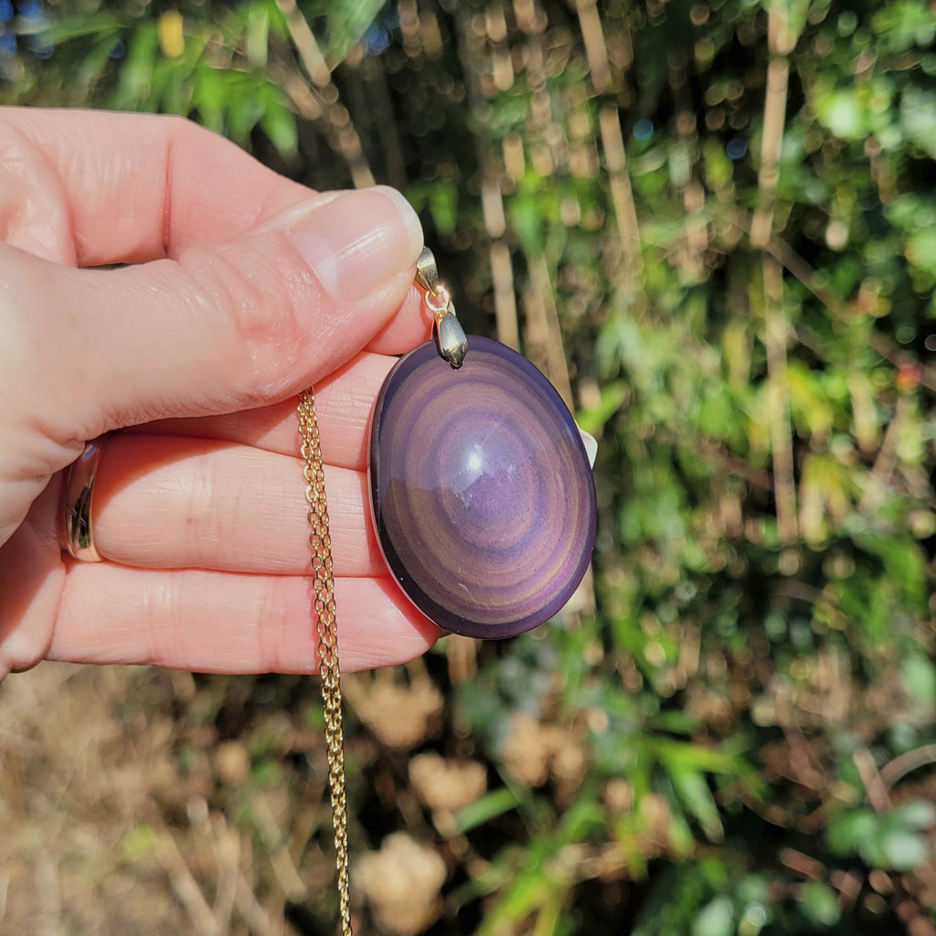 Pendentif obsidienne œil céleste – reflets violets – 4 cm