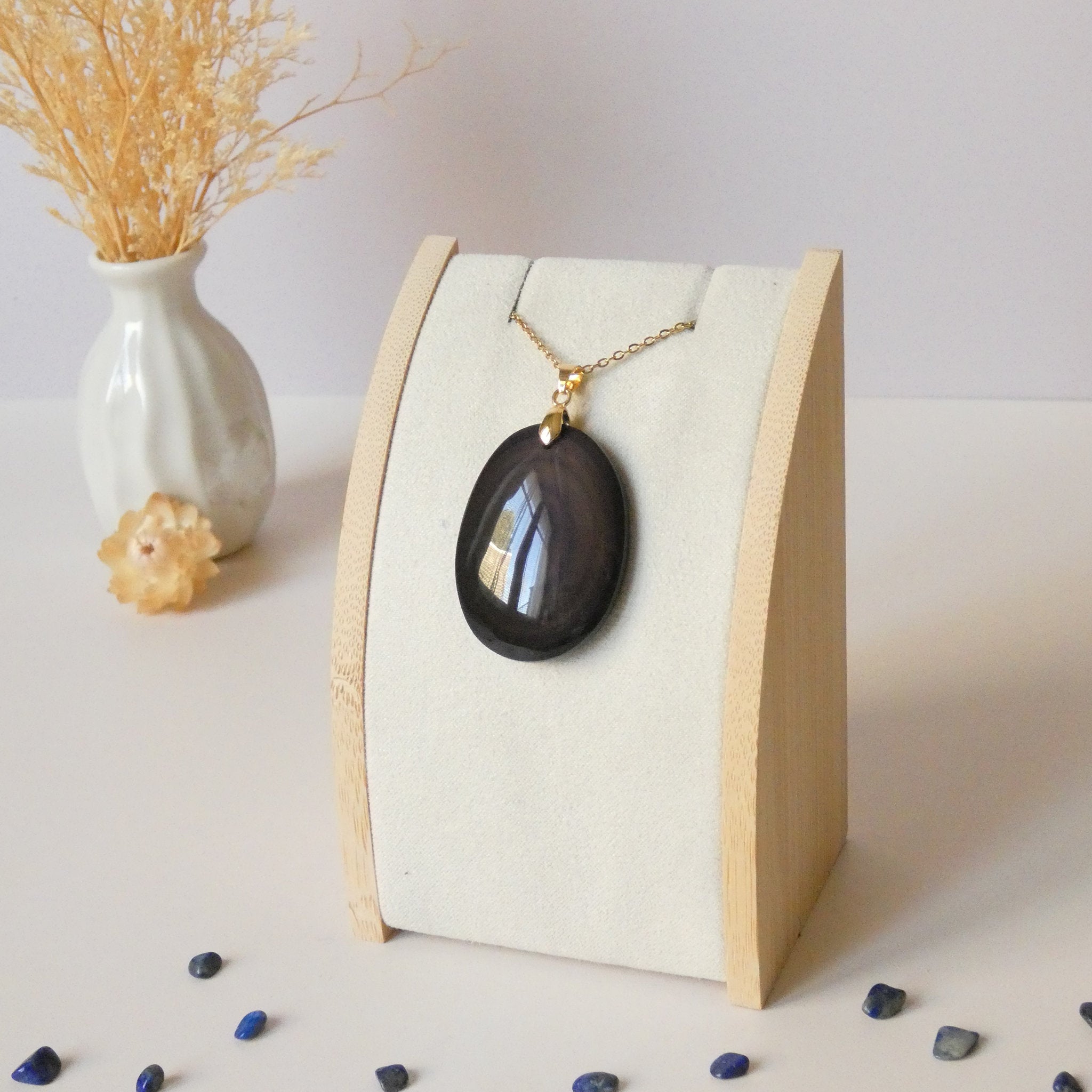 Pendentif obsidienne œil céleste – reflets violets – 4 cm