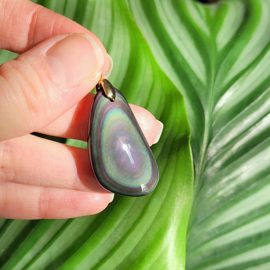 Pendentif obsidienne œil céleste – bélière dorée – 3,7 cm