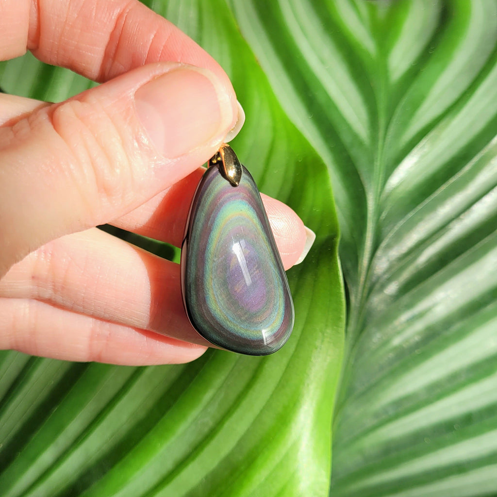Pendentif obsidienne œil céleste – bélière dorée – 3,7 cm