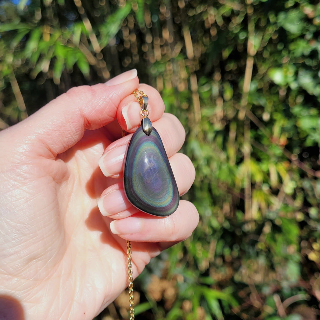 Pendentif obsidienne œil céleste – bélière dorée – 3,7 cm