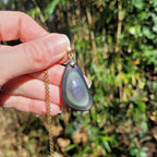 Pendentif obsidienne œil céleste – bélière dorée – 3,7 cm