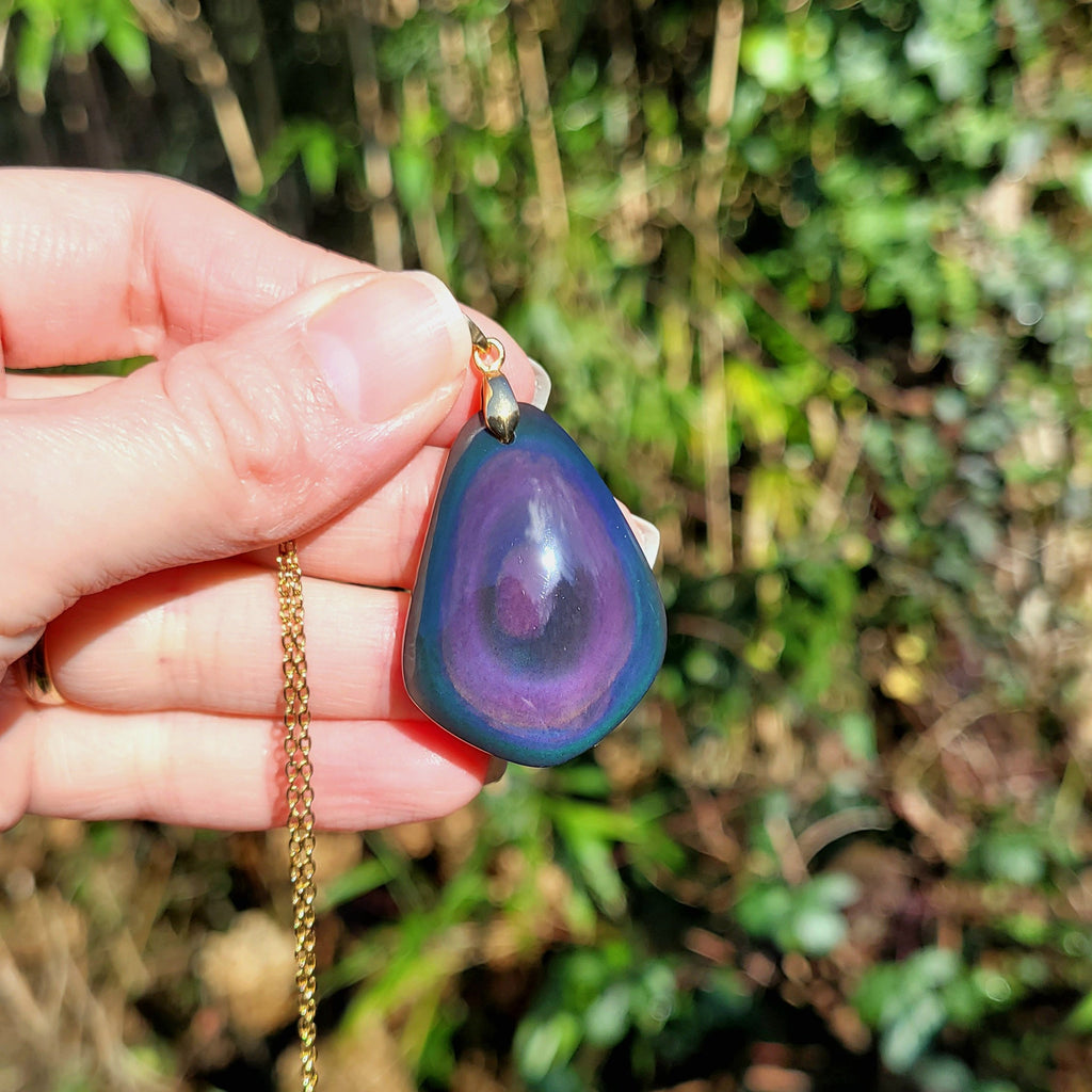 Pendentif obsidienne œil céleste – bleu et violet – 3,9 cm