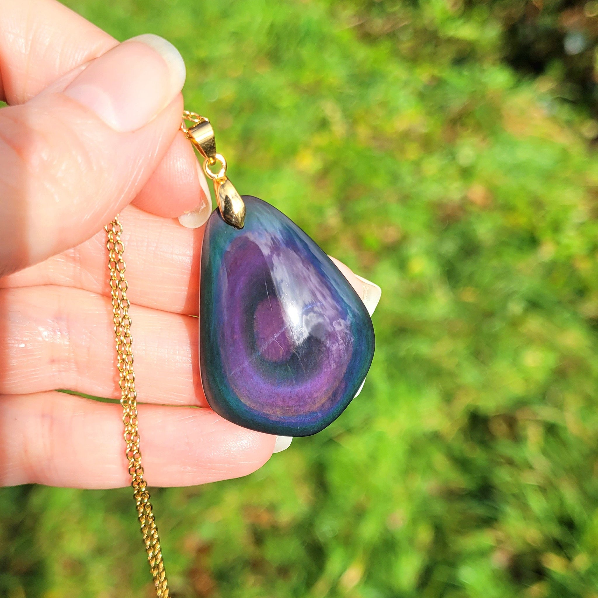 Pendentif obsidienne œil céleste – bleu et violet – 3,9 cm