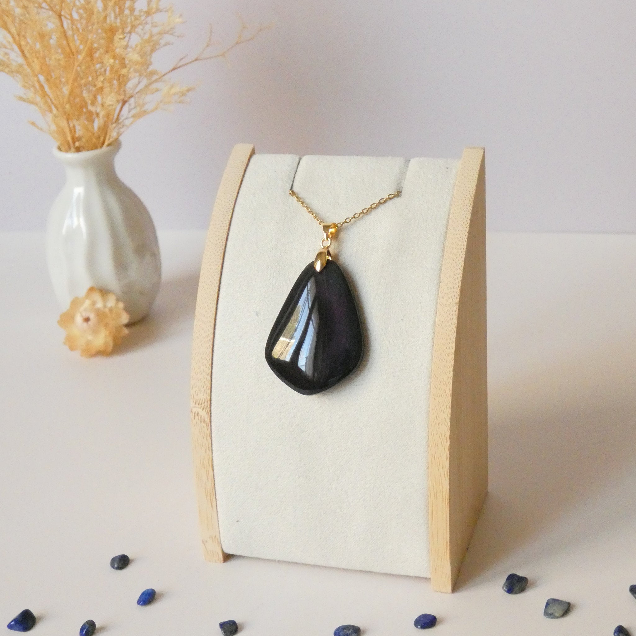 Pendentif obsidienne œil céleste – bleu et violet – 3,9 cm