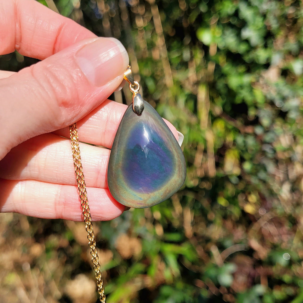 Pendentif obsidienne œil céleste – couleurs mélangées – 3,6 cm