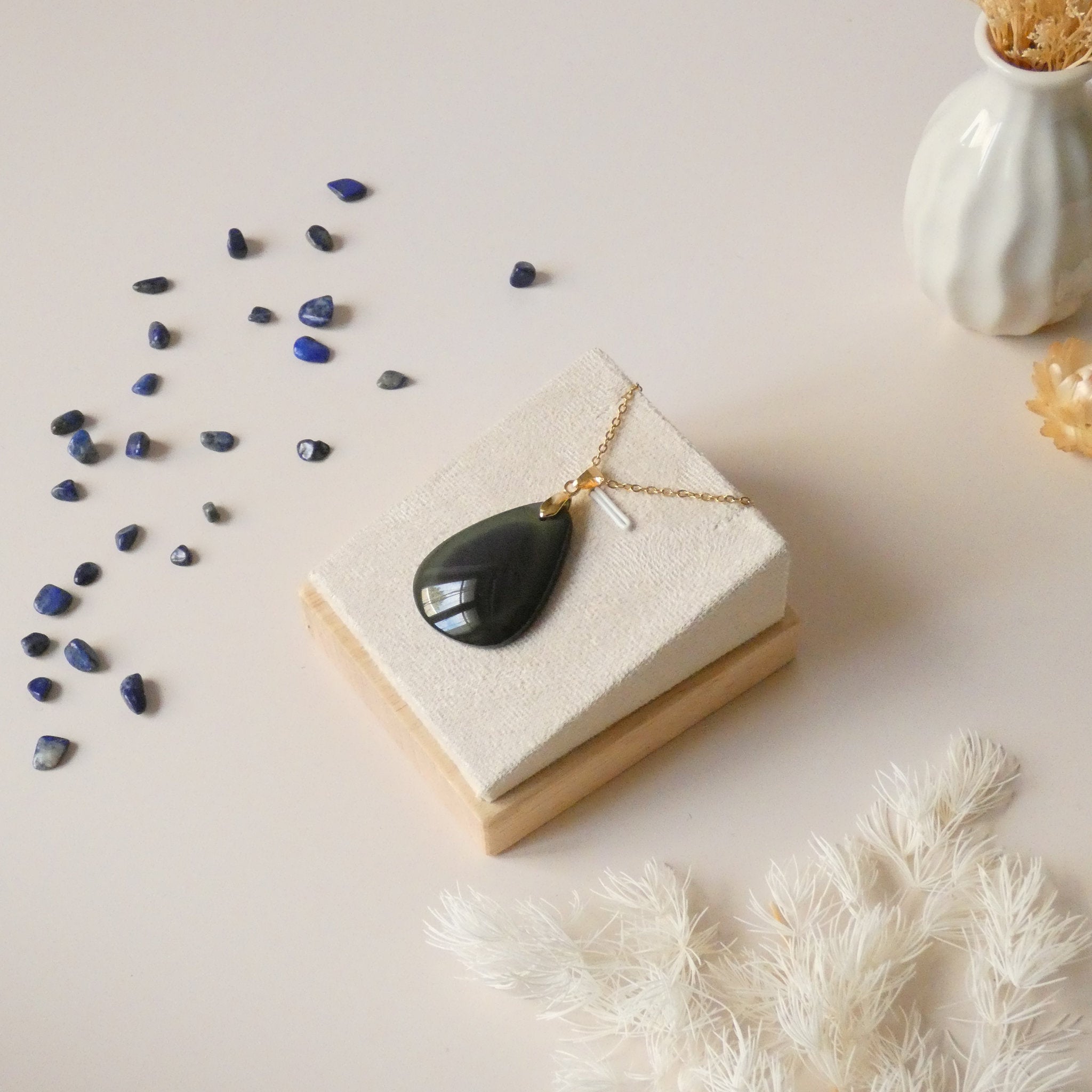 Pendentif obsidienne œil céleste – couleurs mélangées – 3,6 cm
