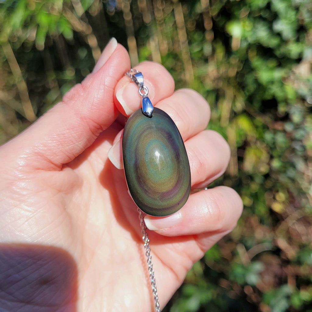 Pendentif obsidienne œil céleste – tons verts – 3,7 cm
