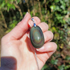 Pendentif obsidienne œil céleste – tons verts – 3,7 cm