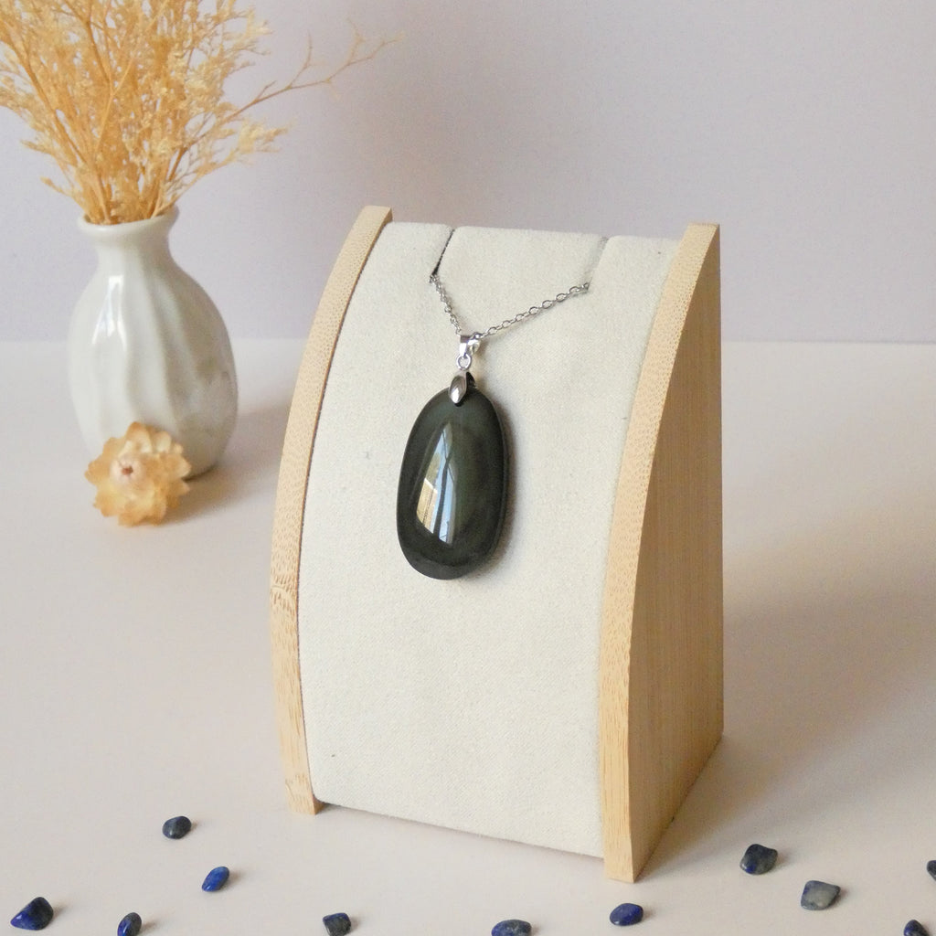 Pendentif obsidienne œil céleste – tons verts – 3,7 cm